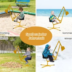Sitzbagger 360° drehbar Bagger zum Draufsitzen Metall mit Schaufel & 2-Hand Steuerung Gelb