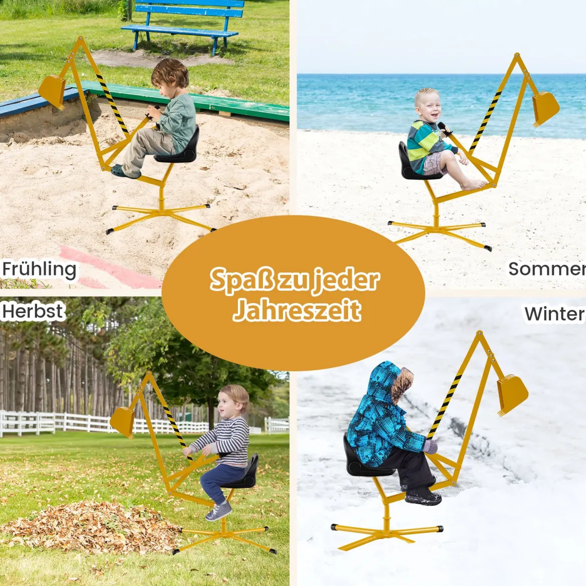 Sitzbagger 360° drehbar Bagger zum Draufsitzen Metall mit Schaufel & 2-Hand Steuerung Gelb