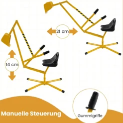 Sitzbagger 360° drehbar Bagger zum Draufsitzen Metall mit Schaufel & 2-Hand Steuerung Gelb