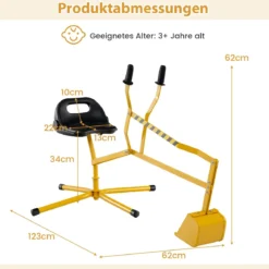 Sitzbagger 360° drehbar Bagger zum Draufsitzen Metall mit Schaufel & 2-Hand Steuerung Gelb