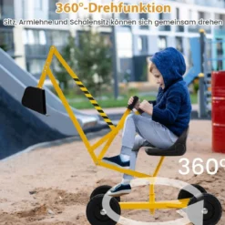 Sitzbagger 360° drehbar Bagger zum Draufsitzen mit Schaufel & Rädern Kinderbagger Metall Aufsitzbagger Sandbagger Gelb