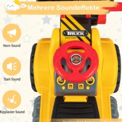Sitzbagger mit Eingebautem Ablagefach Kinderbagger mit 4 Sound-Tasten Bagger Spielzeug