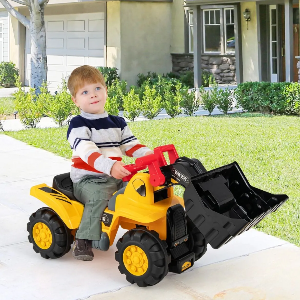 Sitzbagger mit Eingebautem Ablagefach Kinderbagger mit 4 Sound-Tasten Bagger Spielzeug
