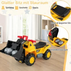 Sitzbagger mit Eingebautem Ablagefach Kinderbagger mit 4 Sound-Tasten Bagger Spielzeug