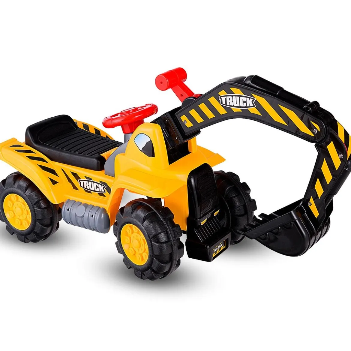 Sitzbagger mit Eingebautem Ablagefach & 3 Steine & Helm Kinderbagger Sandbagger Rutscher Gelb