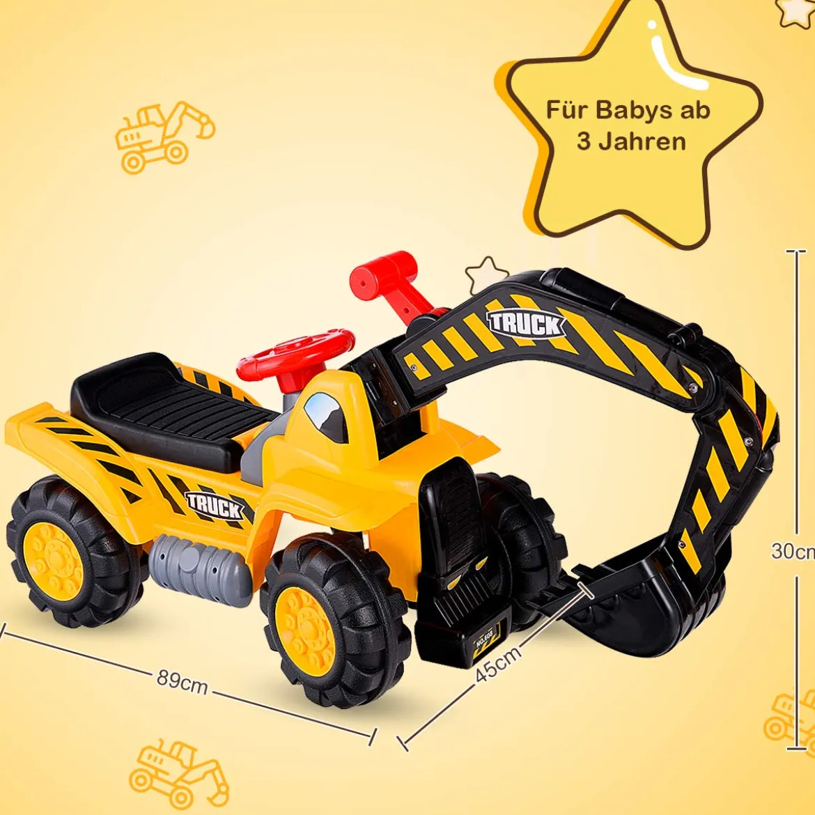 Sitzbagger mit Eingebautem Ablagefach & 3 Steine & Helm Kinderbagger Sandbagger Rutscher Gelb