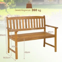 Sitzbank aus Akazienholz Gartenbank für 2 Personen mit Rücken- & Armlehnen 110 x 55 x 86 cm