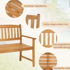 Sitzbank aus Akazienholz Gartenbank für 2 Personen mit Rücken- & Armlehnen 110 x 55 x 86 cm