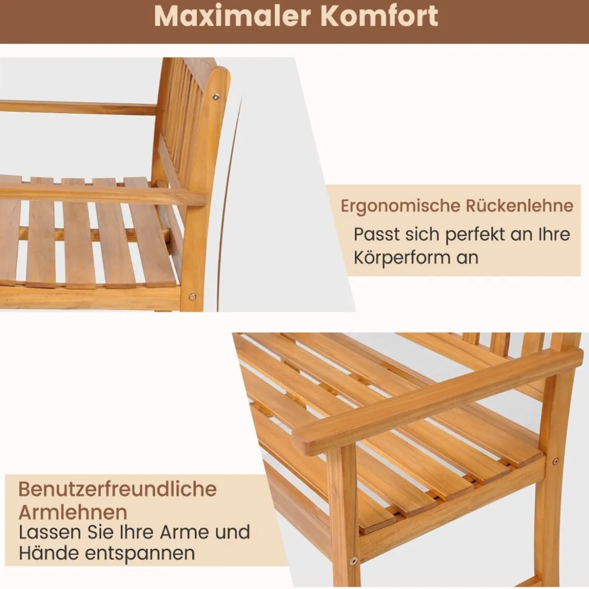 Sitzbank aus Akazienholz Gartenbank für 2 Personen mit Rücken- & Armlehnen 110 x 55 x 86 cm