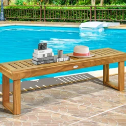 Sitzbank Massivholz Gartenmöbel Holzbank Gartenbank Belastbar bis 360 kg 132 x 34 x 43,5 cm Teak