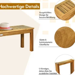 Sitzbank Massivholz Gartenmöbel Holzbank Gartenbank Belastbar bis 360 kg 132 x 34 x 43,5 cm Teak