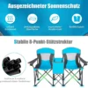 2-Sitzer Campingstuhl mit Sonnenschutz Mini-Tisch klappbarer Angelstuhl mit Tragetasche 166 x 71 x 151 cm Blau