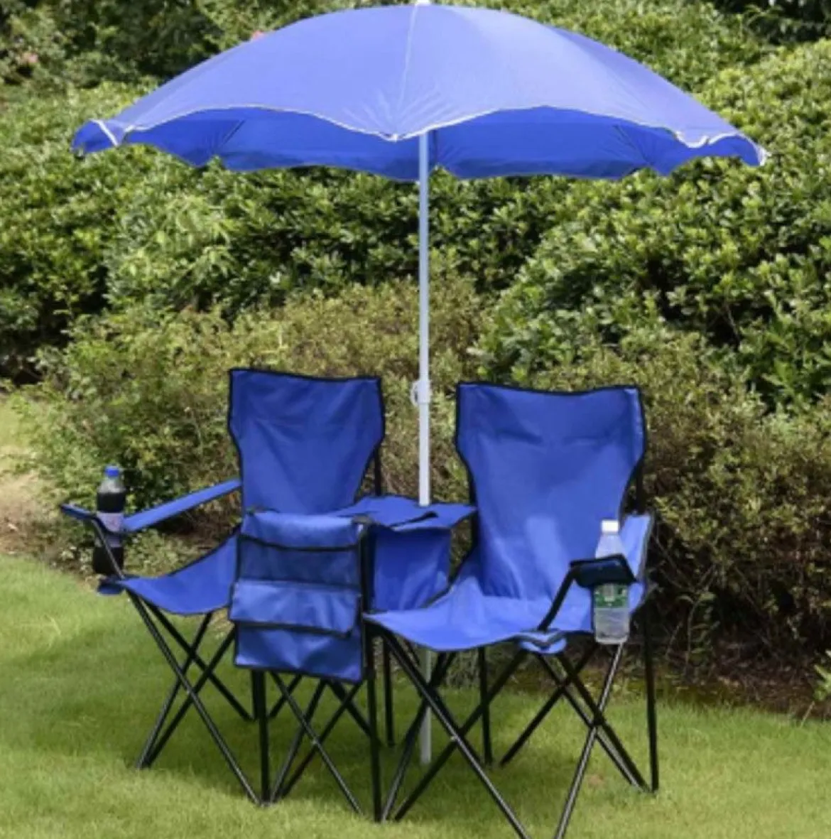 2-Sitzer Campingstuhl mit Sonnenschirm Klappbarer Angelstuhl mit Tragetasche Faltstuhl
