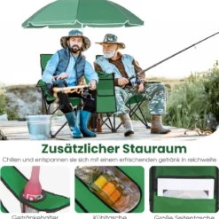 2-Sitzer Campingstuhl mit Sonnenschirm Klappbarer Angelstuhl mit Tragetasche Faltstuhl