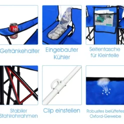 2-Sitzer Campingstuhl mit Sonnenschirm Klappbarer Angelstuhl mit Tragetasche Faltstuhl