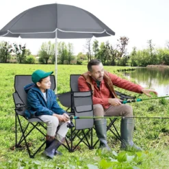 2-Sitzer Campingstuhl mit Sonnenschirm Klappbarer Angelstuhl mit Tragetasche Faltstuhl