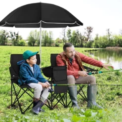 2-Sitzer Campingstuhl mit Sonnenschirm Klappbarer Angelstuhl mit Tragetasche Faltstuhl