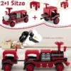 3-Sitzer Elektrische Zugset 12V Kinderfahrzeug mit 2 abnehmbaren Sitzen 1 Lokomotive & 1 Waggon Elektrofahrzeug Rot