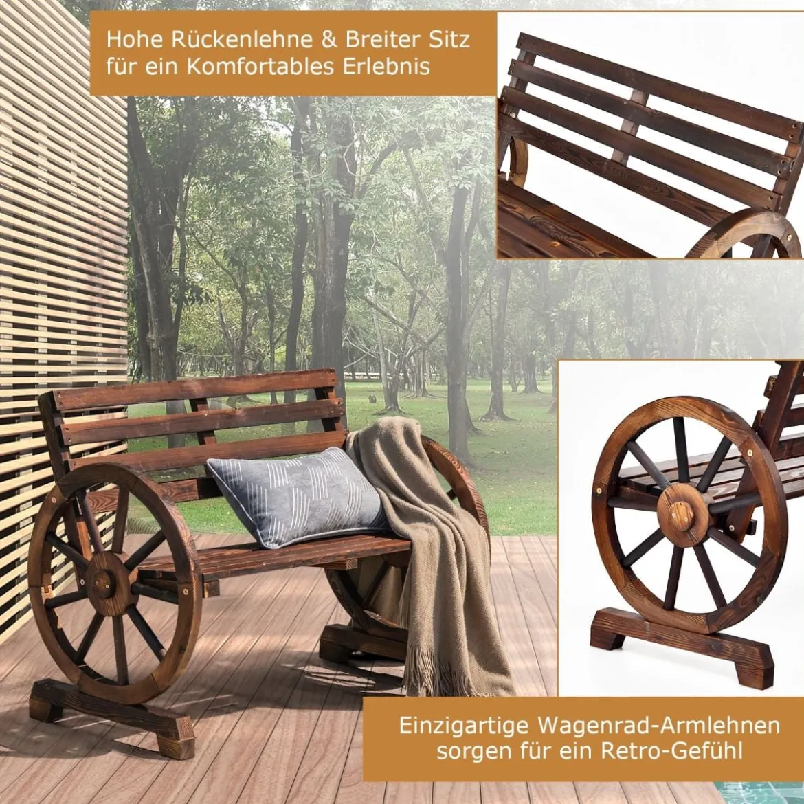 2 Sitzer Gartenbank aus Holz mit Rustikalem Retro-Design 103 x 55 x 76 cm Braun