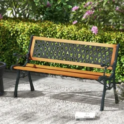 2-Sitzer Gartenbank mit Armlehnen & Rückenlehne Wetterfeste Sitzbank Holzbank Balkonbank