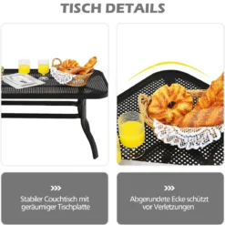 2-Sitzer Gartenbank mit Couchtisch Sitzbank mit Kissen Grau & Schwarz