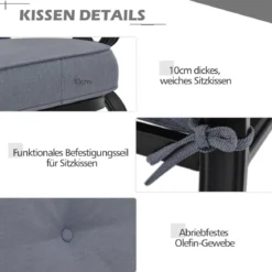 2-Sitzer Gartenbank mit Couchtisch Sitzbank mit Kissen Grau & Schwarz