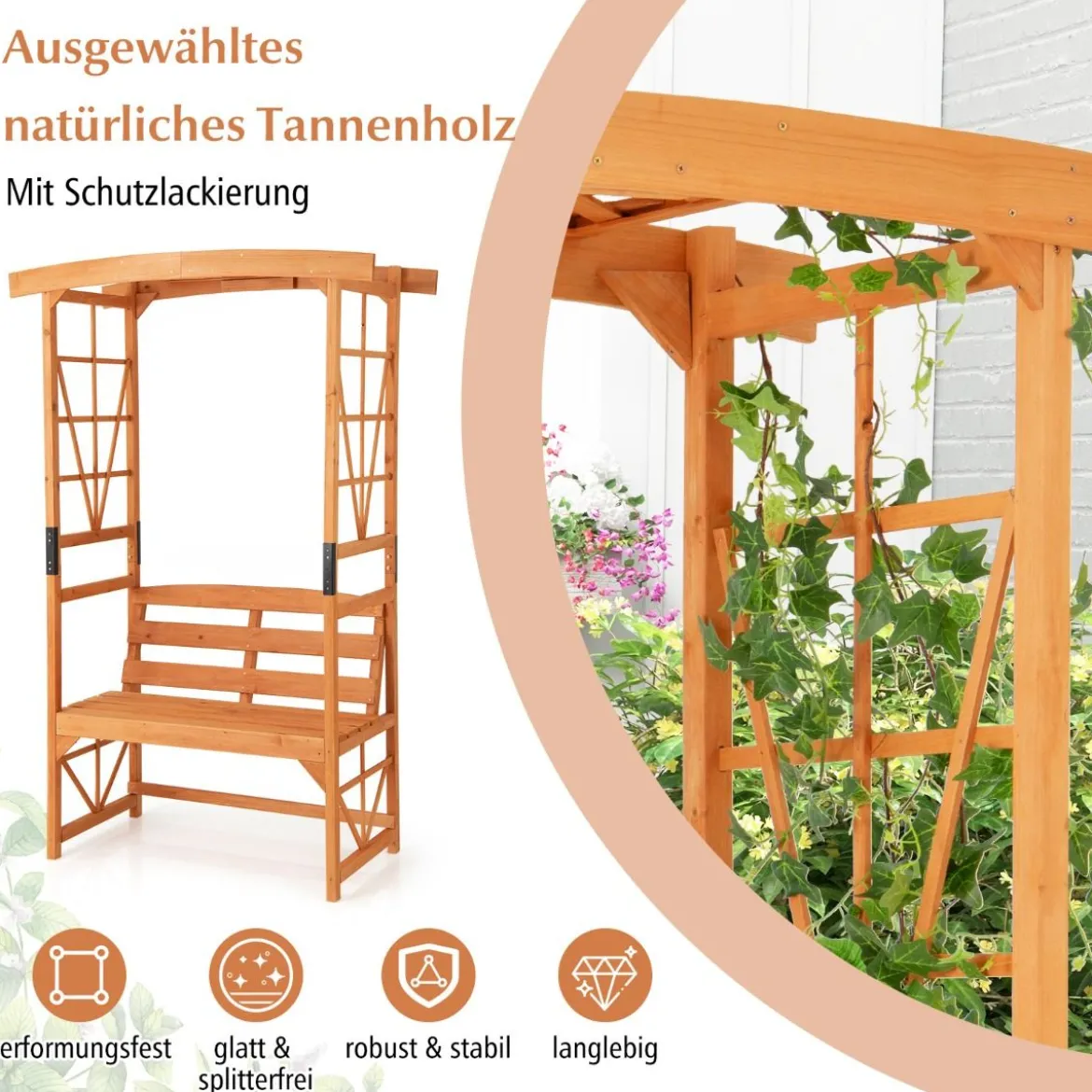 2-Sitzer Gartenbank mit Rankhilfe Rosenbogen Gartenbogen Torbogen für Kletterpflanzen