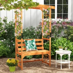 2-Sitzer Gartenbank mit Rankhilfe Rosenbogen Gartenbogen Torbogen für Kletterpflanzen