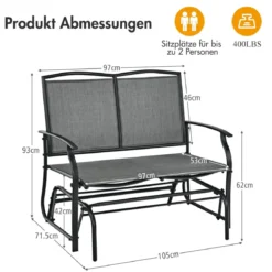 2-Sitzer Gartenbank mit Schaukelmechanismus & robustem Metallrahmen & atmungsaktivem Sitzstoff Grau