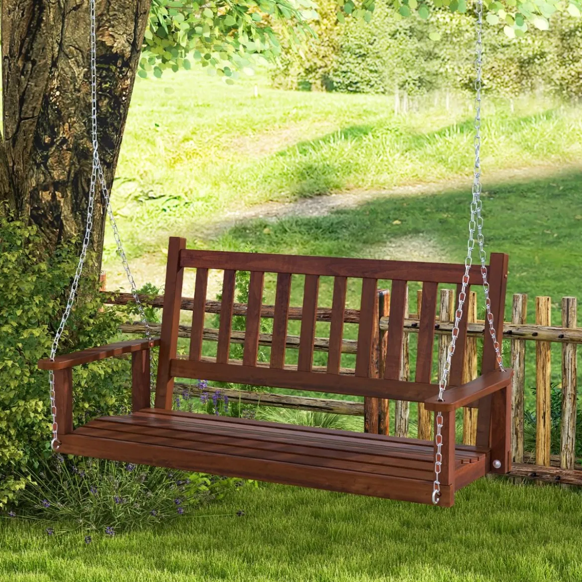 2-Sitzer Hängebank aus Massivholz Hollywoodschaukel bis 230 kg Belastbar Braun