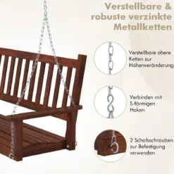 2-Sitzer Hängebank aus Massivholz Hollywoodschaukel bis 230 kg Belastbar Braun