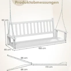3-Sitzer Hängebank aus Massivholz Hollywoodschaukel bis 360 kg Belastbar Weiß