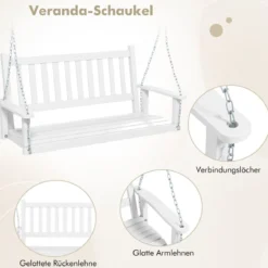 3-Sitzer Hängebank aus Massivholz Hollywoodschaukel bis 360 kg Belastbar Weiß