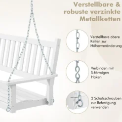 3-Sitzer Hängebank aus Massivholz Hollywoodschaukel bis 360 kg Belastbar Weiß