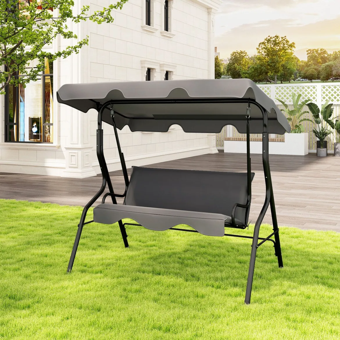 3-Sitzer Hollywoodschaukel mit verstellbarem Dach Gartenschaukel Schaukelbank für Garten