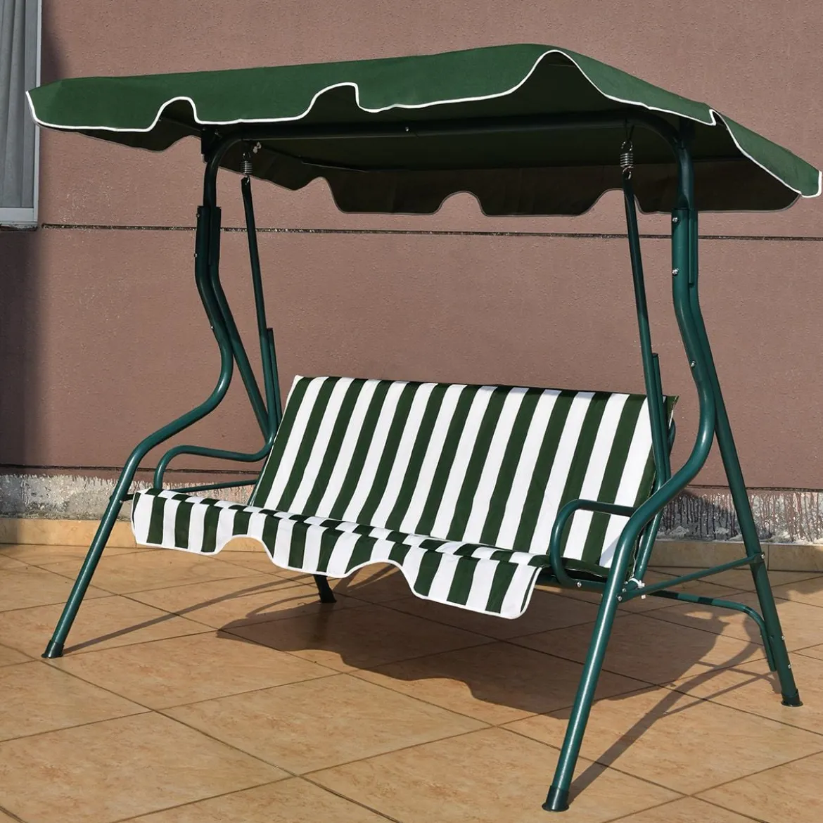 3-Sitzer Hollywoodschaukel mit verstellbarem Dach Gartenschaukel Schaukelbank für Garten