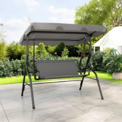 3-Sitzer Hollywoodschaukel mit verstellbarem Dach Gartenschaukel Schaukelbank für Garten