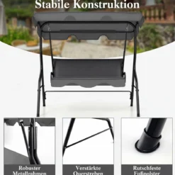 3-Sitzer Hollywoodschaukel mit verstellbarem Dach Gartenschaukel Schaukelbank für Garten