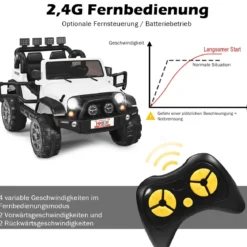 2 Sitzer Kinderauto mit Fernbedienung 3 Gang Elektroauto 123 x 80 x 80 cm Weiß