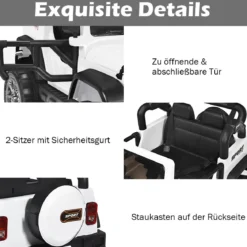 2 Sitzer Kinderauto mit Fernbedienung 3 Gang Elektroauto 123 x 80 x 80 cm Weiß