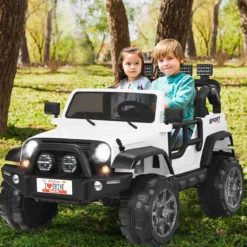 2 Sitzer Kinderauto mit Fernbedienung 3 Gang Elektroauto 123 x 80 x 80 cm Weiß