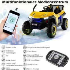 2 Sitzer Kinderauto mit 2,4G Fernbedienung 12V Kinder UTV mit Musik und Scheinwerfer 118 x 74 x 71 cm