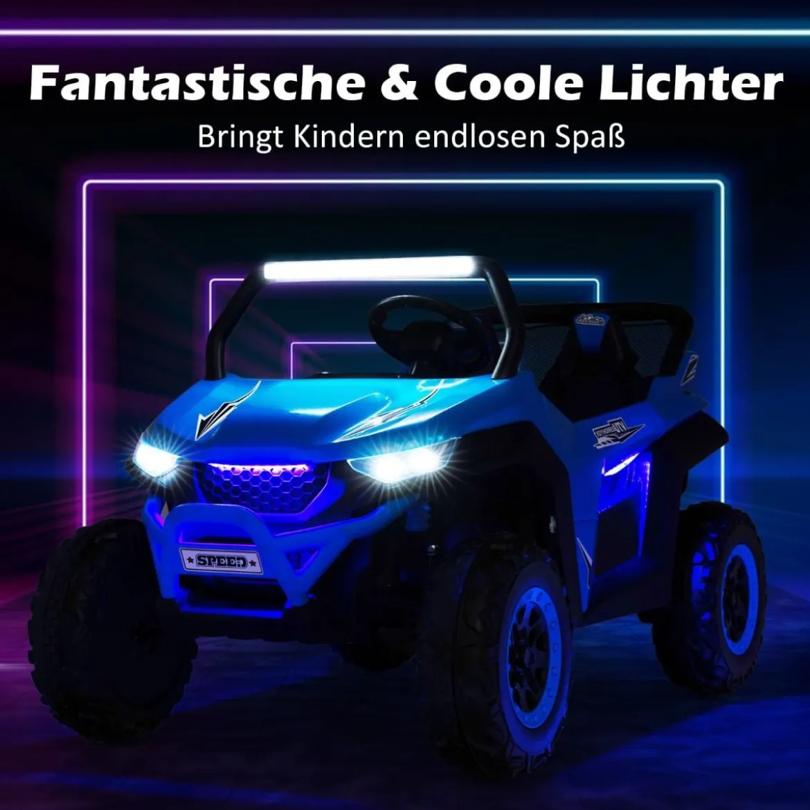 2 Sitzer Kinderauto mit 2,4G Fernbedienung 12V Kinder UTV mit Musik und Scheinwerfer 118 x 74 x 71 cm