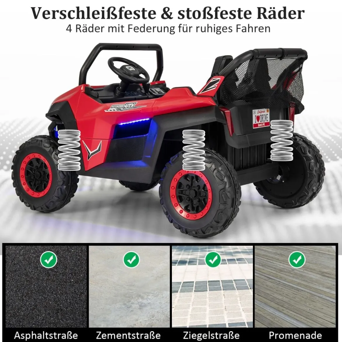 2 Sitzer Kinderauto mit 2,4G Fernbedienung 12V Kinder UTV mit Musik und Scheinwerfer 118 x 74 x 71 cm
