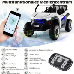 2 Sitzer Kinderauto mit 2,4G Fernbedienung 12V Kinder UTV mit Musik und Scheinwerfer 118 x 74 x 71 cm