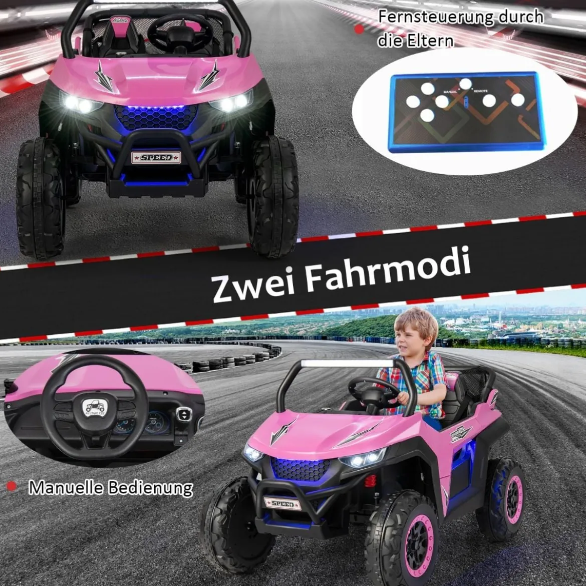 2 Sitzer Kinderauto mit 2,4G Fernbedienung 12V Kinder UTV mit Musik und Scheinwerfer 118 x 74 x 71 cm