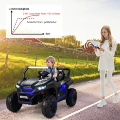 2 Sitzer Kinderauto mit 2,4G Fernbedienung 12V Kinder UTV mit Musik und Scheinwerfer 118 x 74 x 71 cm