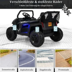 2 Sitzer Kinderauto mit 2,4G Fernbedienung 12V Kinder UTV mit Musik und Scheinwerfer 118 x 74 x 71 cm