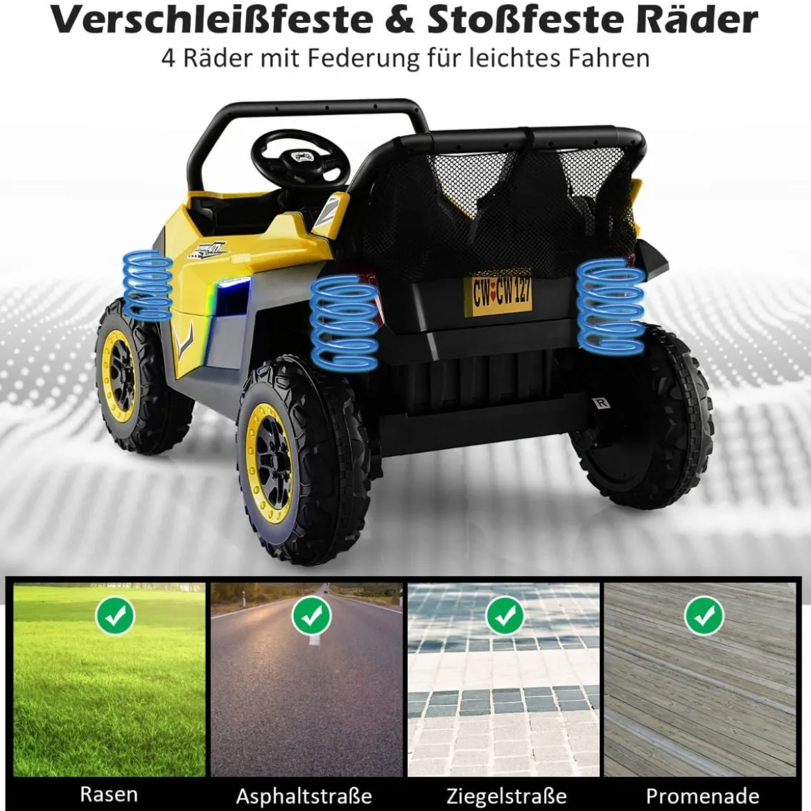 2 Sitzer Kinderauto mit 2,4G Fernbedienung 12V Kinder UTV mit Musik und Scheinwerfer 118 x 74 x 71 cm