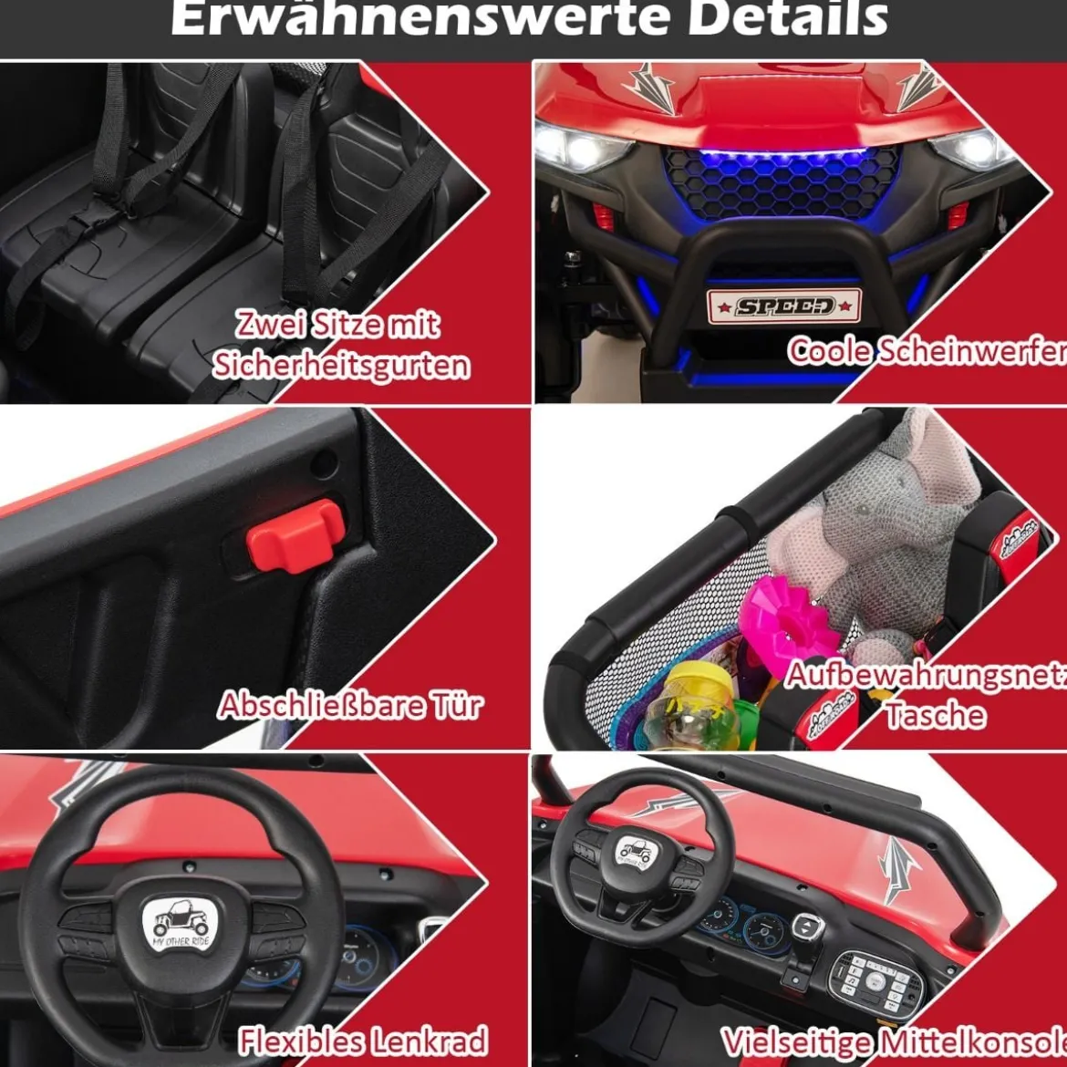 2 Sitzer Kinderauto mit 2,4G Fernbedienung 12V Kinder UTV mit Musik und Scheinwerfer 118 x 74 x 71 cm